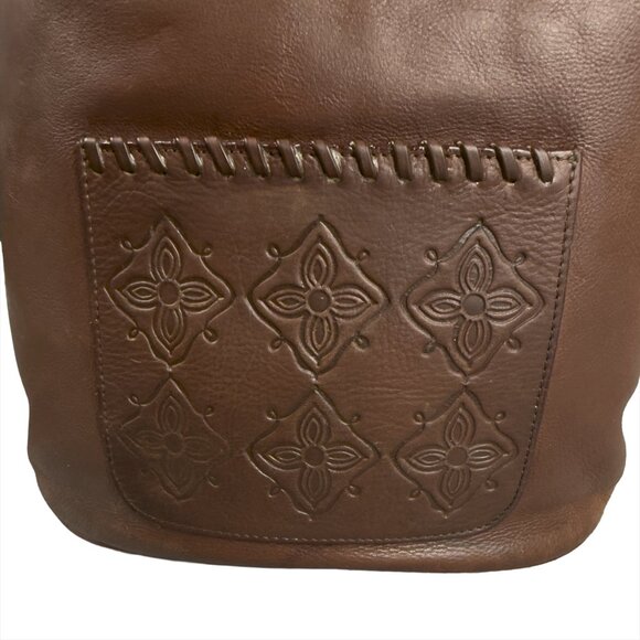 Vintage Sundance Brown Leather Bucket Bag Drawstring Boho Crossbody Backpack - Picture 2 of 10
